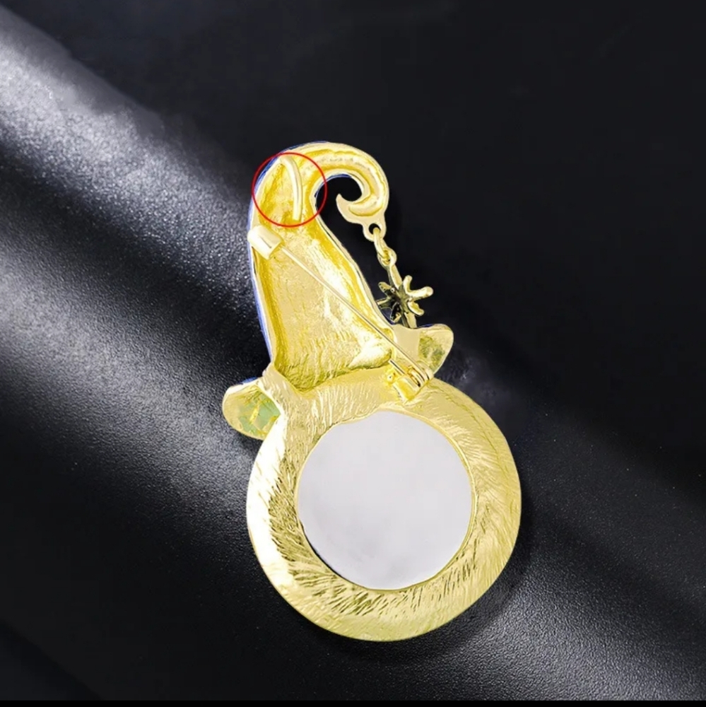 Moon Witch brooch pin enamel vintage style New 18k GP Swarovski crystals Ab - Picture 10 of 13